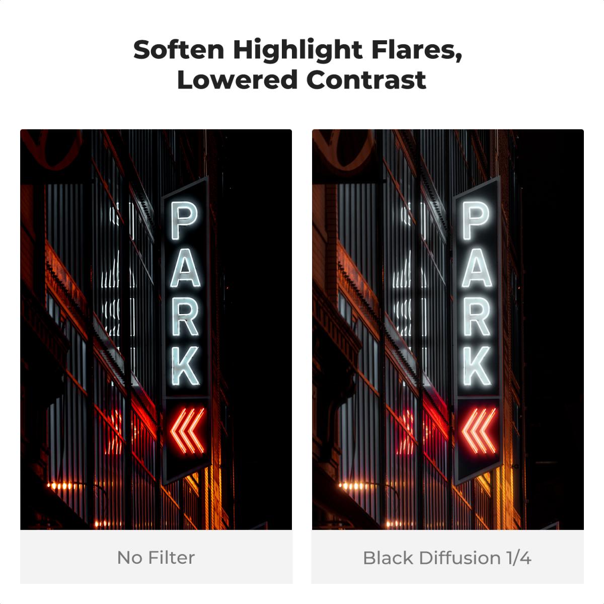 Filtro de niebla negra de 77 mm (1/4") + tapa de lente, filtro de efecto cinematográfico con 18 capas de revestimiento para video, vlogs y fotografía de retrato, serie Nano-Klear