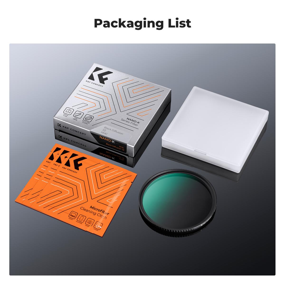 55 mm musta diffuusio 1/2 Filter Mist Cinematic Effect -suodatin 18 monikerroksisella pinnoitteella Nano-K Series