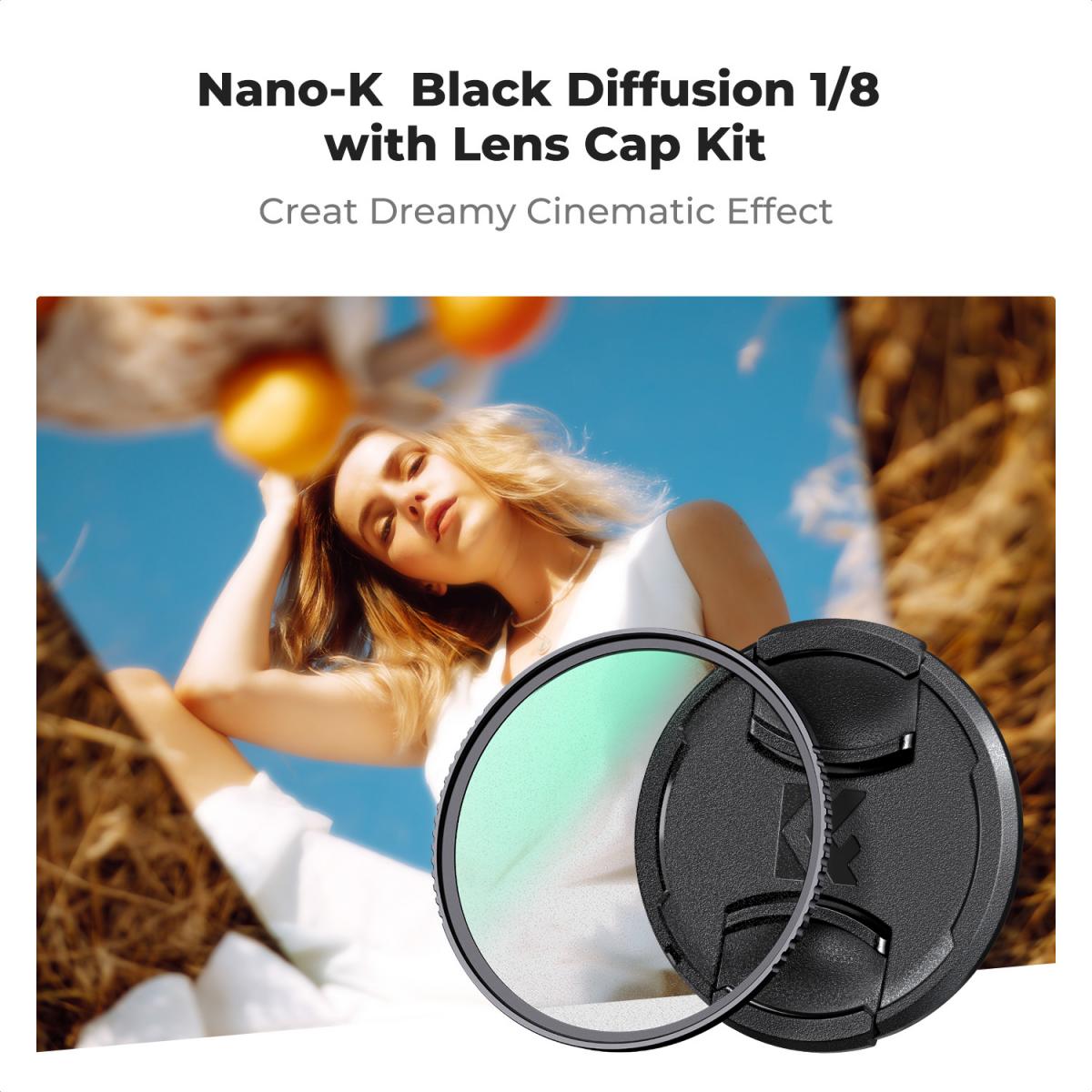 Filtro de niebla negra de 40,5 mm (1/8") + tapa de lente, filtro de efecto cinematográfico con 18 capas de revestimiento para video, vlogs y fotografía de retrato, serie Nano-Klear