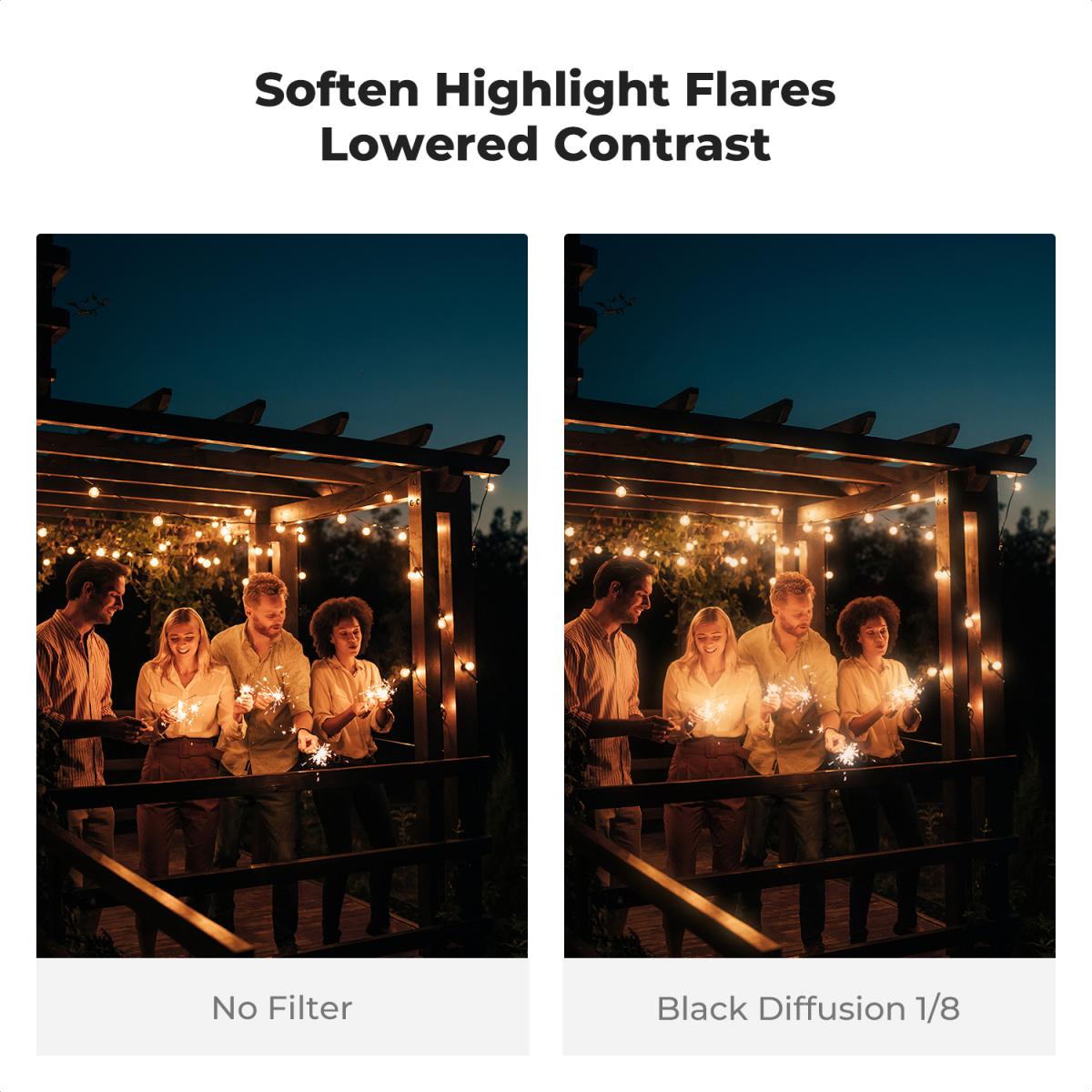 Filtro de niebla negra de 40,5 mm (1/8") + tapa de lente, filtro de efecto cinematográfico con 18 capas de revestimiento para video, vlogs y fotografía de retrato, serie Nano-Klear