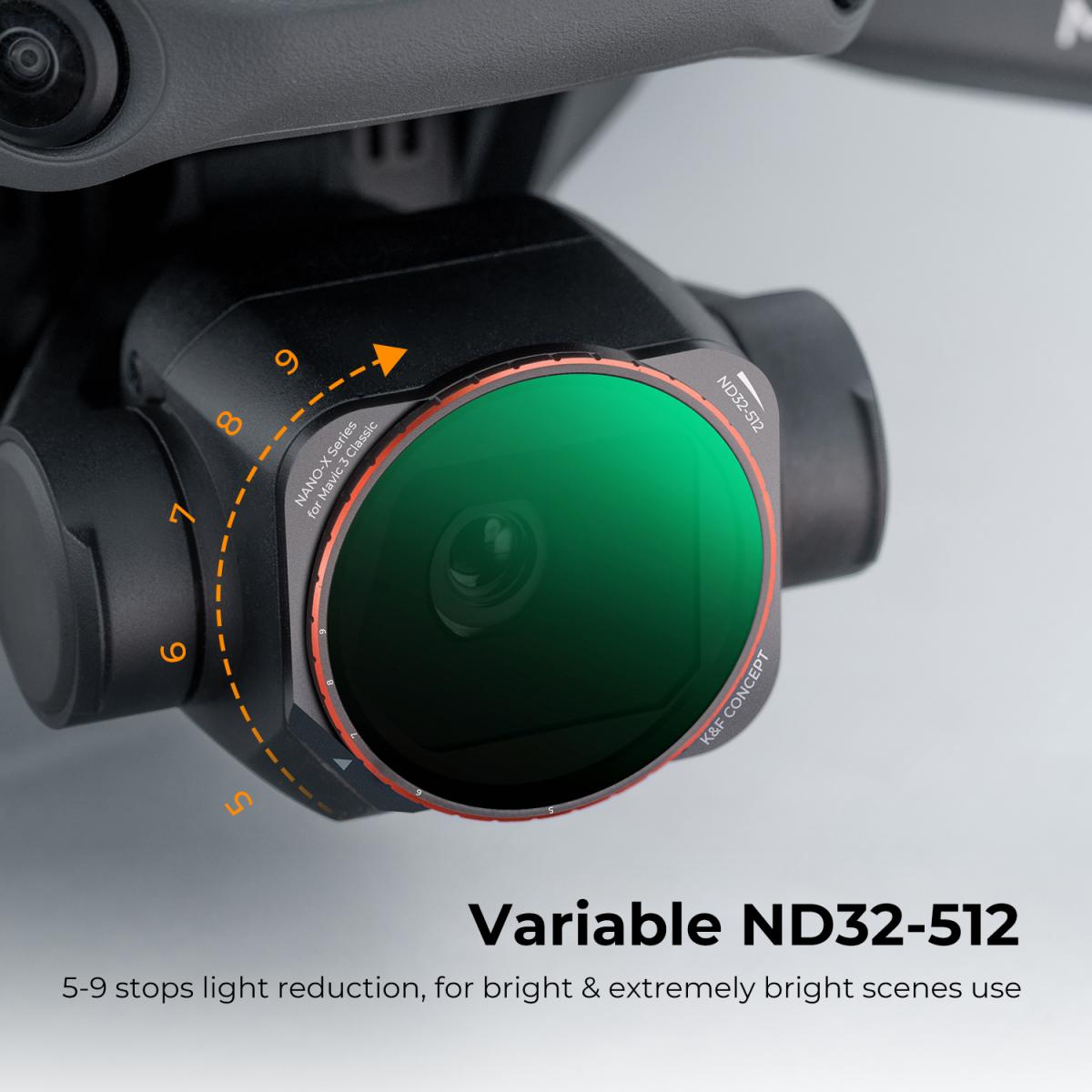 DJI Mavic 3 Classic ND32-512 linssisuodatin (5-9 Stop), 28 monipinnoitettu muuttuva neutraalitiheyssuodatin