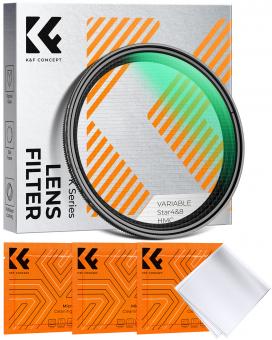 K&F Concept Variabelt 77mm Stjernefilterkamera 4 Punkter, 8 Punkter for Stjernelyseffekter 18 lag med Nanobelegg med 3 Rengjøringskluter Nano-Klear Serien