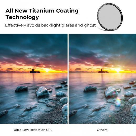Filtro Polarizzatore Circolare K&F Concept 46mm – Nano Rivestimento 18 Strati, Vetro Ottico AGC, Ultra Sottile Con Tappo E Panni Pulizia