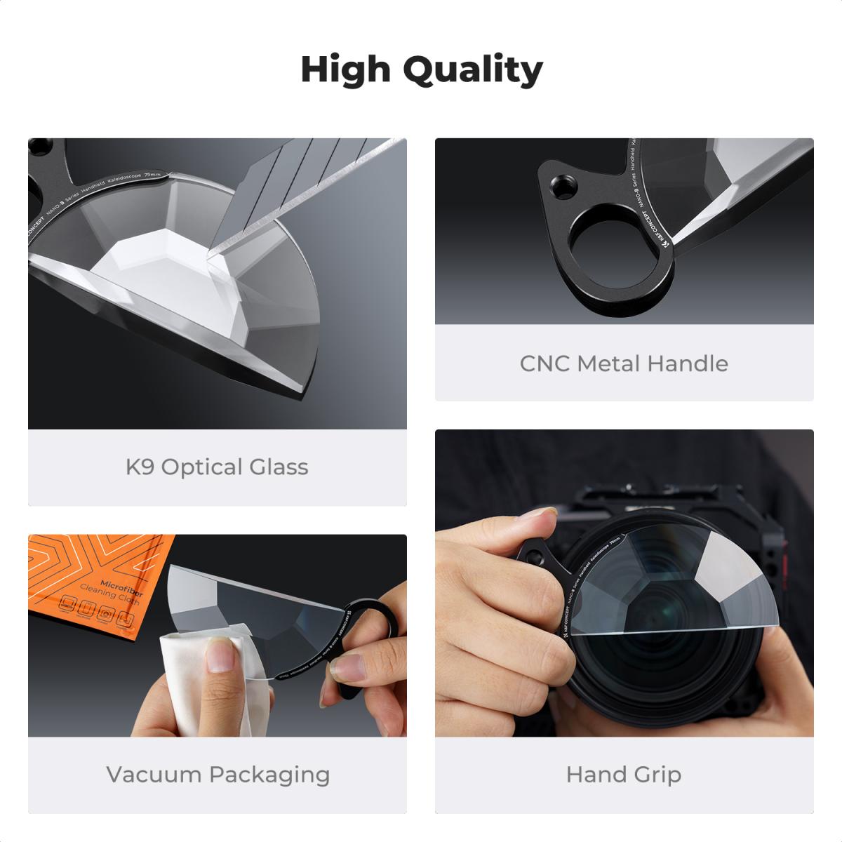 79 mm håndholdt kalejdoskopfilter, halvcirkelformet specialeffektfilter med 3 stk. støvsugerklude Nano-B-serien