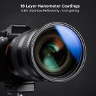 49 mm:n säädettävä ND2-ND32-suodin (1–5 aukon valotusaika) Vedenpitävä, naarmuuntumaton linssisuodin, jossa 18 nanopinnoitekerrosta. Nano-Klear-sarja.