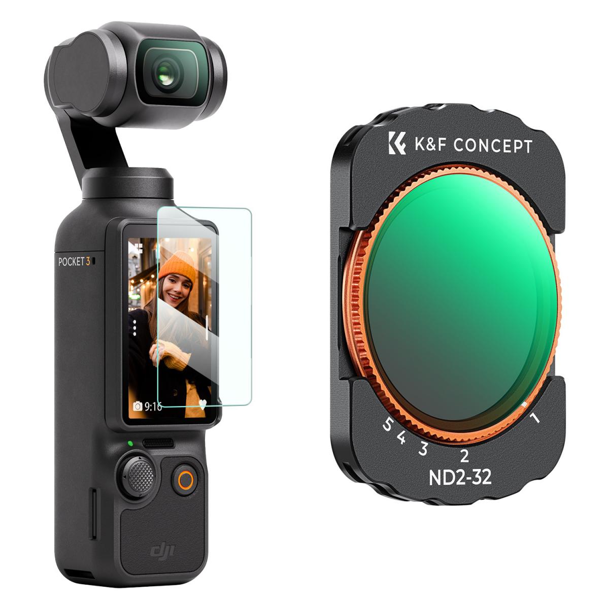 K&F Concept VND2-32 Filter för DJI Osmo Pocket 3 Magnetic Variable Neutral Density Filter med 28-lagers nanobelagt HD-optiskt glas
