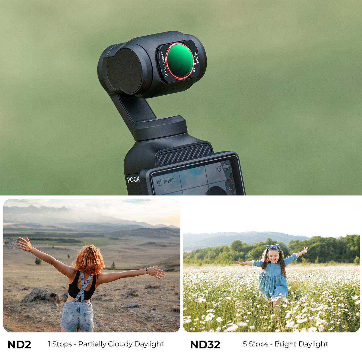 K&F Concept VND2-32 Filter för DJI Osmo Pocket 3 Magnetic Variable Neutral Density Filter med 28-lagers nanobelagt HD-optiskt glas