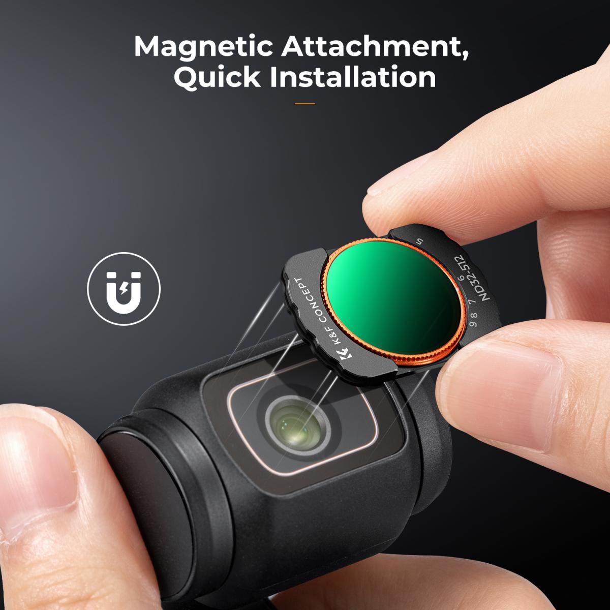 K&F Concept VND-filter för DJI Osmo Pocket 3, Magnetic Variable ND32-512 Neutral Density Filter 28-lagers nanobelagt HD Optiskt glas