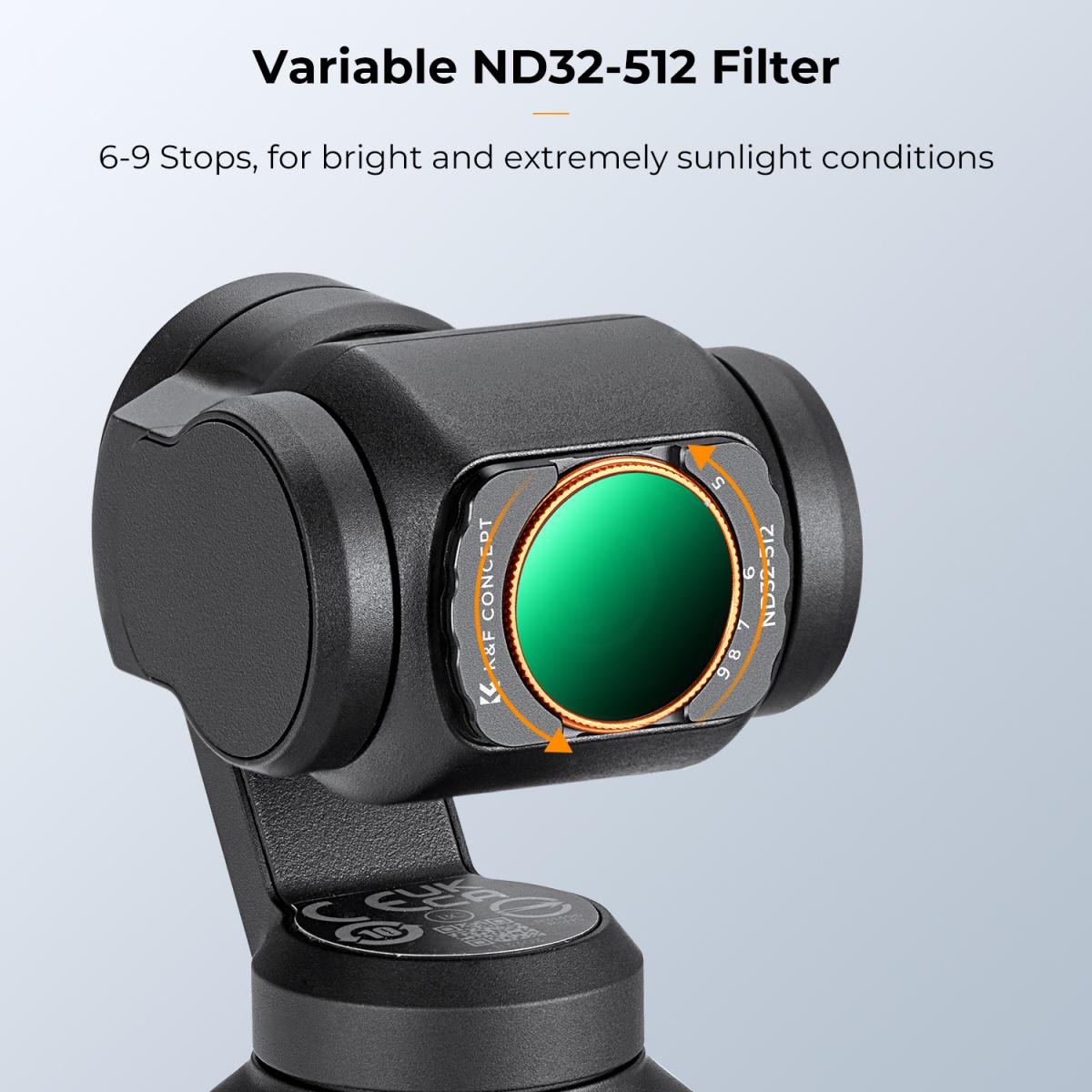 K&F Concept VND-filter för DJI Osmo Pocket 3, Magnetic Variable ND32-512 Neutral Density Filter 28-lagers nanobelagt HD Optiskt glas