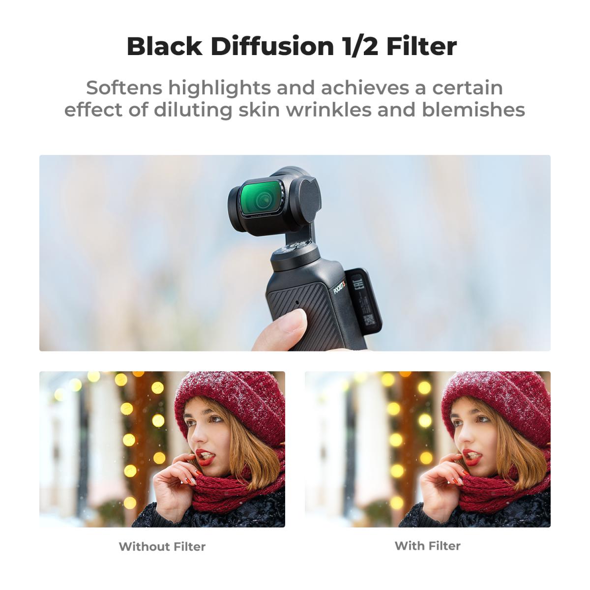K&F Concept Magnetisk Black Mist 1/2 Filter for DJI Osmo Pocket 3, Black Diffusion Kreativt Tåkefilter med Filmeffekt