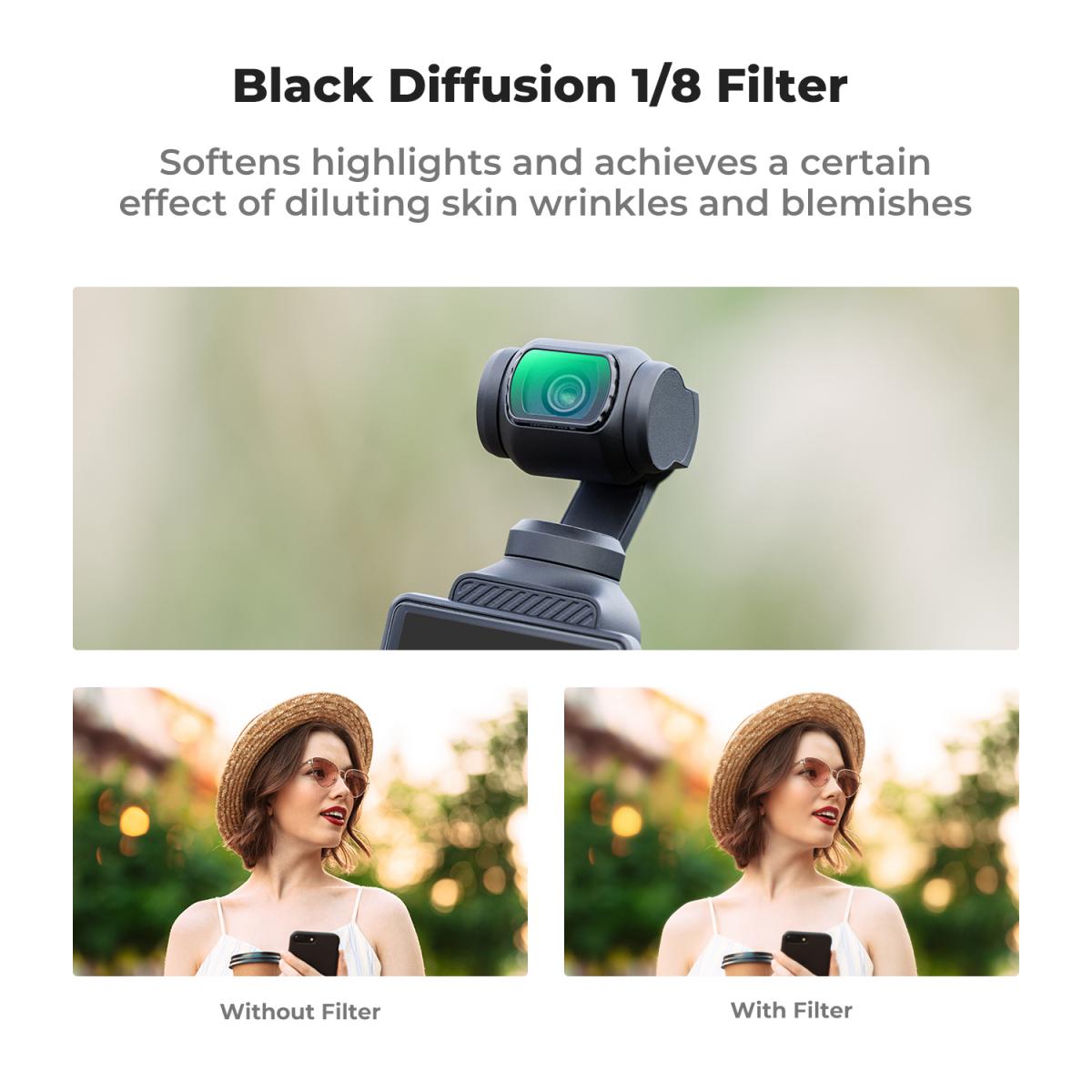 K&F Concept Magnetisk Black Mist 1/8-filter for DJI Osmo Pocket 3, Black Diffusion Kreativt Tåkefilter med Filmeffekt