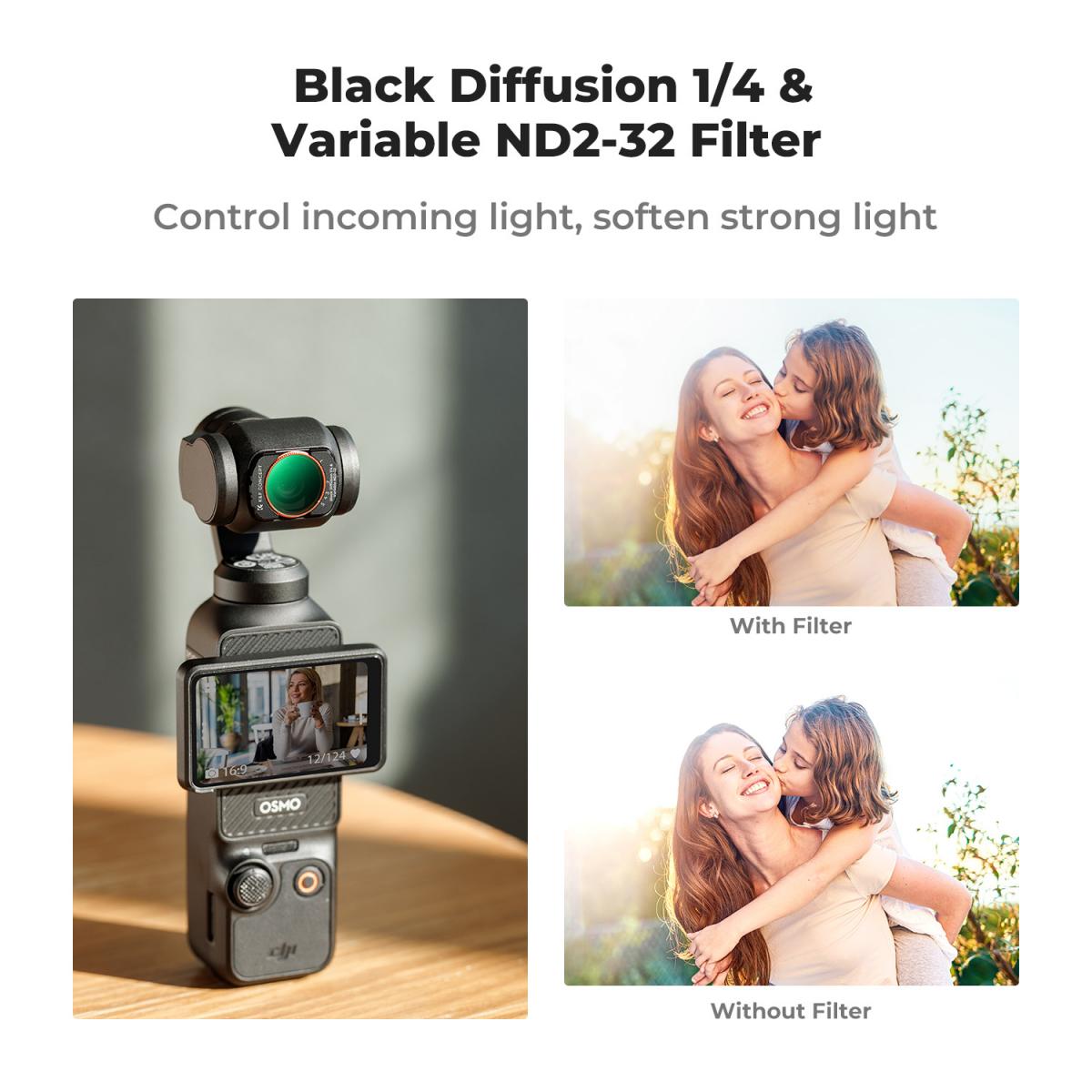 Magnetic Variable ND2-32 + Black Mist 1/4 Filter Set for DJI Osmo Pocket 3, Multi Coated HD Optical Glass