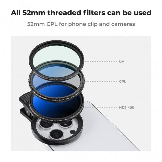 K&F Concept 52mm CPL Phone Camera Lens Filter Kit With Star Filters - Compatible With IPhone