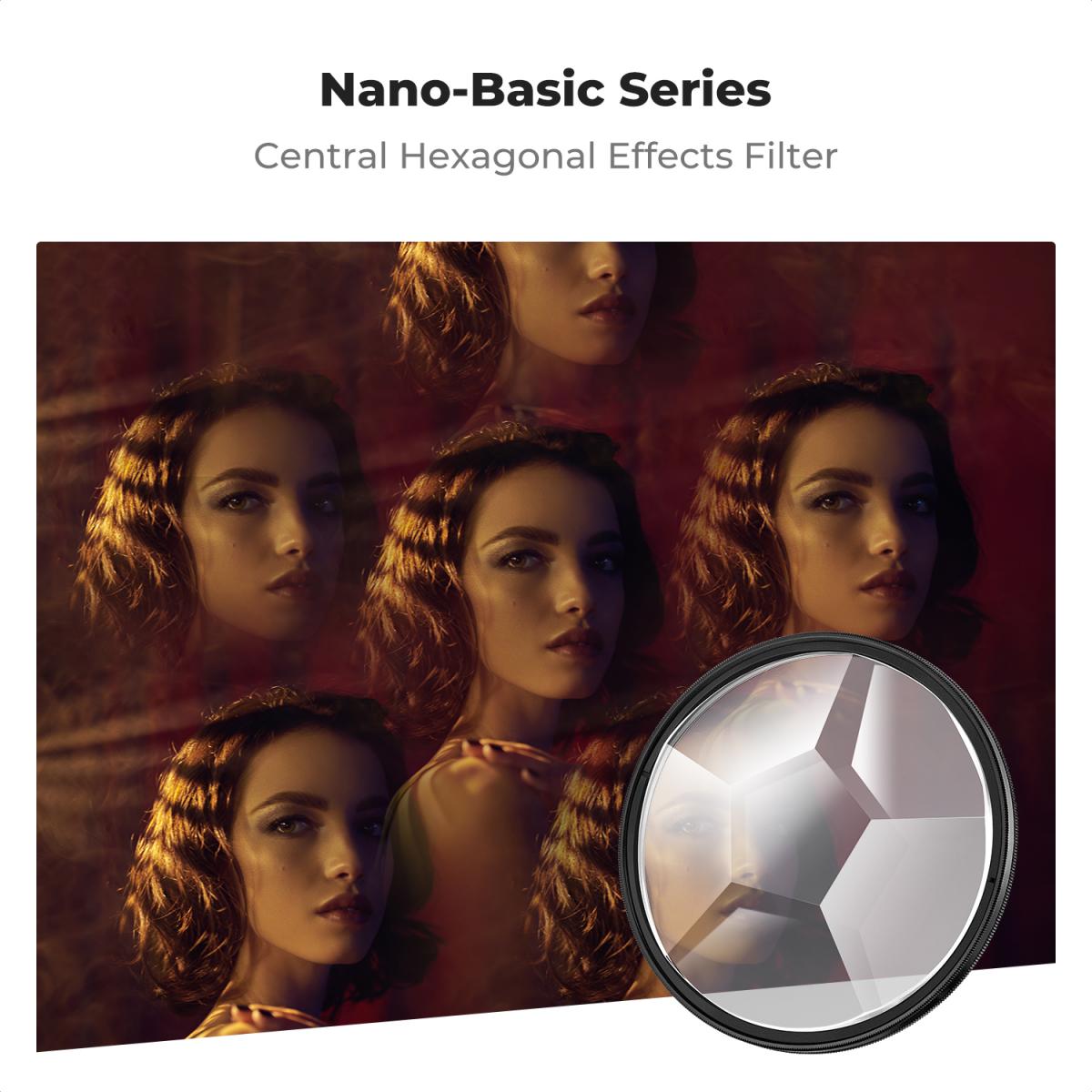 Filtro de prisma caleidoscópio de 77 mm, vidro óptico, filtro de lente de câmera hexagonal central com efeito especial, série Nano-Basic