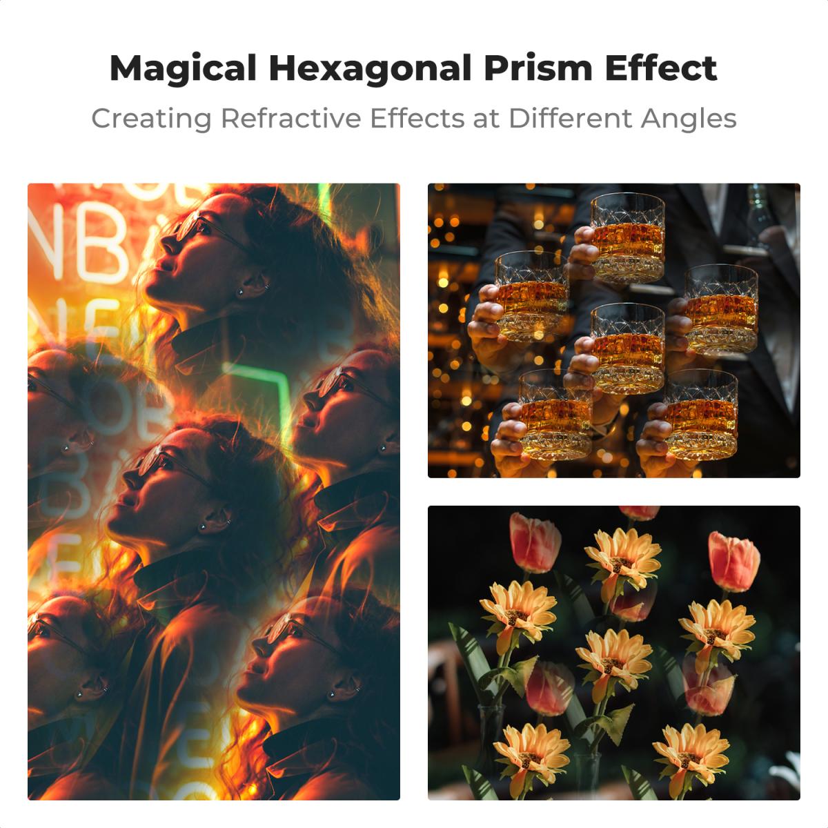 Filtro de prisma caleidoscópio de 77 mm, vidro óptico, filtro de lente de câmera hexagonal central com efeito especial, série Nano-Basic