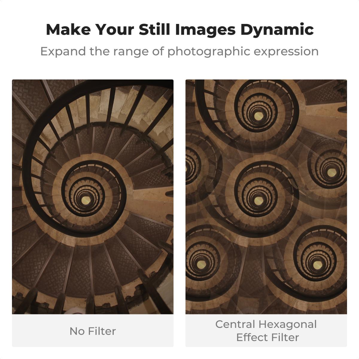 Filtro de prisma caleidoscópio de 77 mm, vidro óptico, filtro de lente de câmera hexagonal central com efeito especial, série Nano-Basic