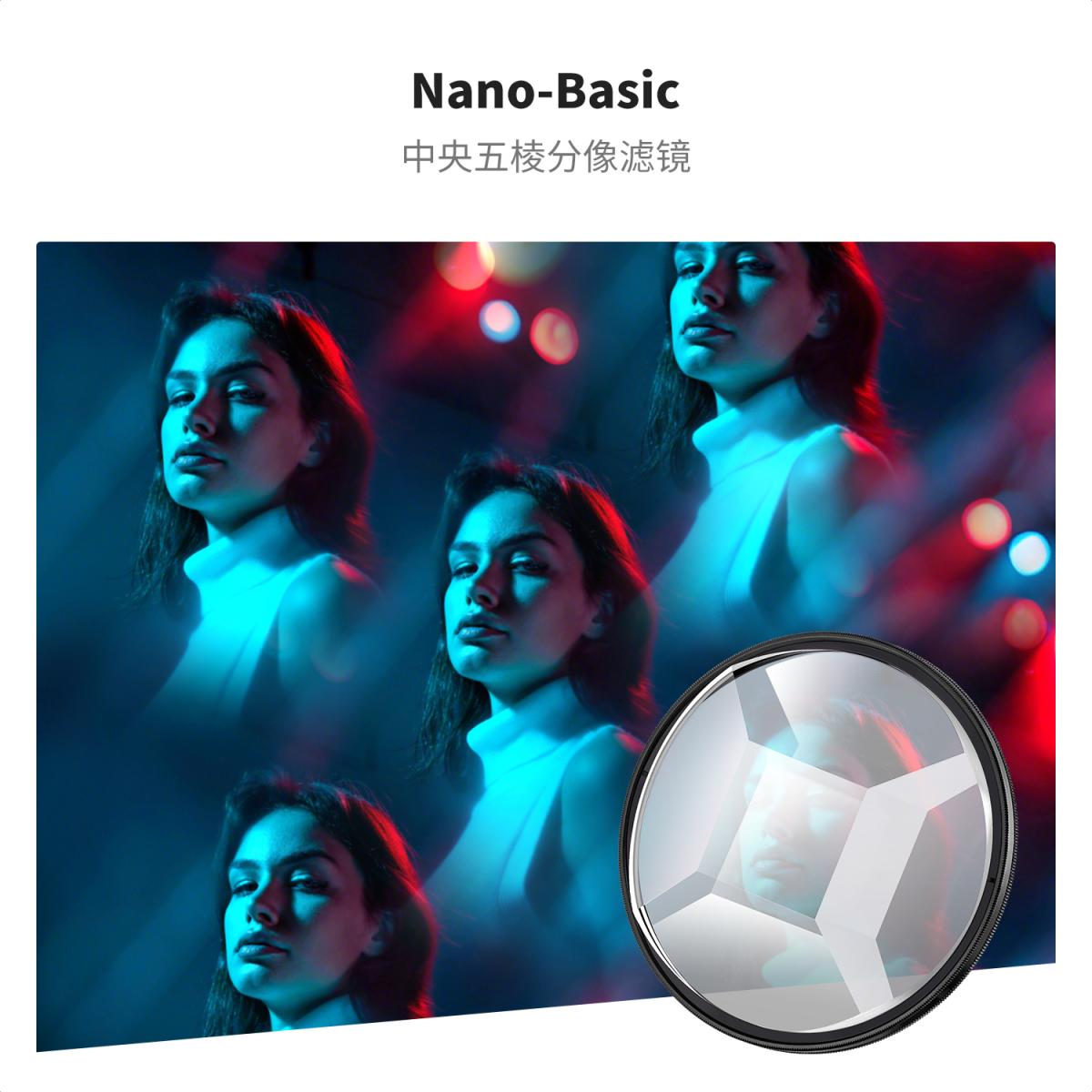 Filtro de prisma caleidoscópio de 67 mm, vidro óptico, pentagonal central, filtro de lente de câmera de efeito especial, série Nano-Basic