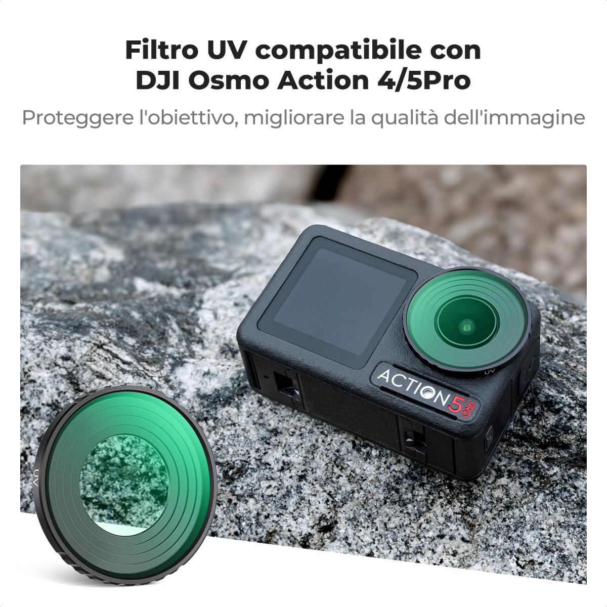 K&F Concept Filtro UV per DJI NEO DJI OSMO Action 5 PRO/Action 4, Filtro UV di Protezione Compatibile con DJI OSMO Action 5 PRO, Action 4 con 28 Strati Nano-Rivestimento