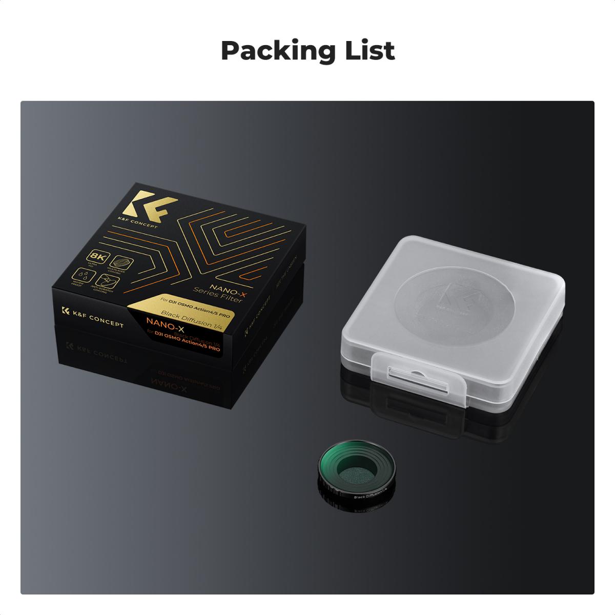 K&F Concept DJI OSMO Action 5 PRO Filtro Black-Mist 1/4, Compatibile con DJI OSMO Action 5 PRO, DJI OSMO Action 4 con 28 Strati Nano-Rivestimento