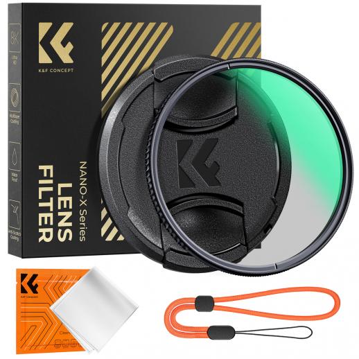Zirkularer Polfilter 62mm Polarisationsfilter CPL mit Objektivdeckel+Reinigungstuch, Zirkularpolarisatorfilter Cirkular Polfilter Optisches Glas & Aluminium mit mit 28 Mehrschichtbeschichtungen Nano-Xcel-Serie