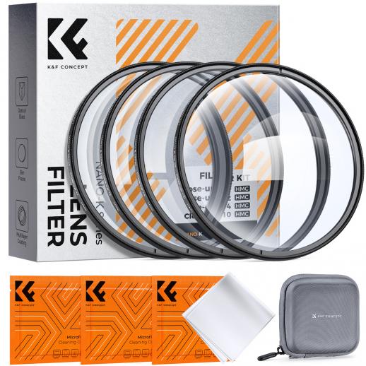 55mm close-up lensfilterset (+1 +2 +4 +10) met 18-laags gecoat HD optisch glas, dioptrie macrofotofilterset voor bloemen, insecten en stillevens - Nano-Klear-serie