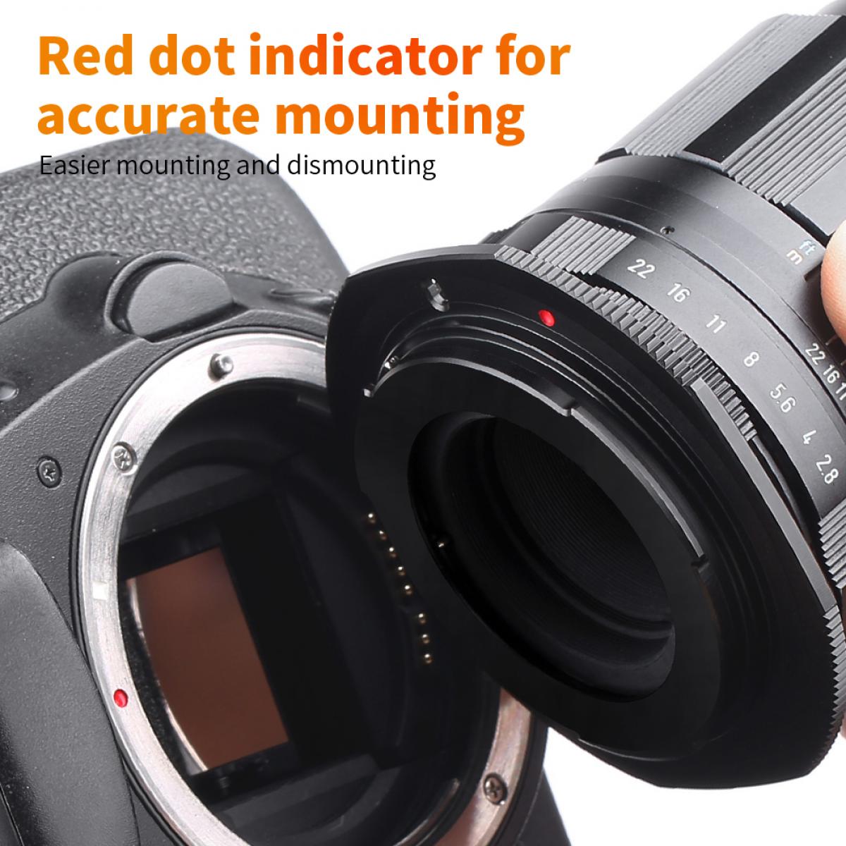 M42-ruuvikiinnitteiset järjestelmäkameralinssit Canon EOS (EF, EF-S) -kiinnikkeeseen M42-EOS PRO K&F Concept M10135 -objektiivisovitin