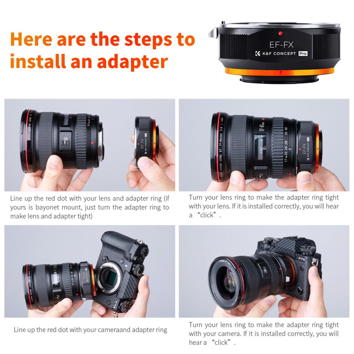EOS-FX PRO -objektiivisovitin (oranssi) K&F Concept M12115 -objektiivisovitin