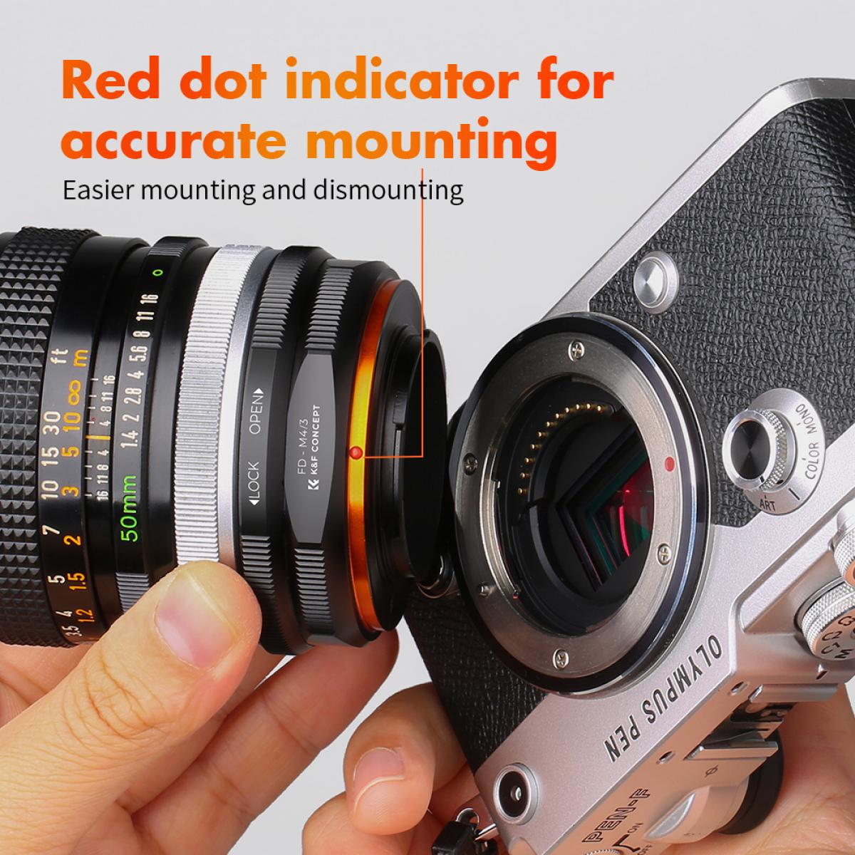 FD-M4/3 PRO -objektiivisovitin (oranssi) K&F Concept M13125 -objektiivisovitin