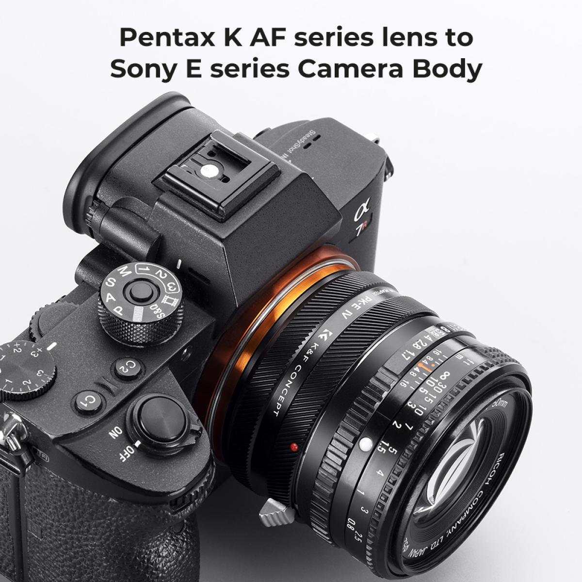 K&F Concept Pentax K Lens Mount para Sony E Camera Body Body Adapter Ring, laca fosca, PK-E IV FIT ART