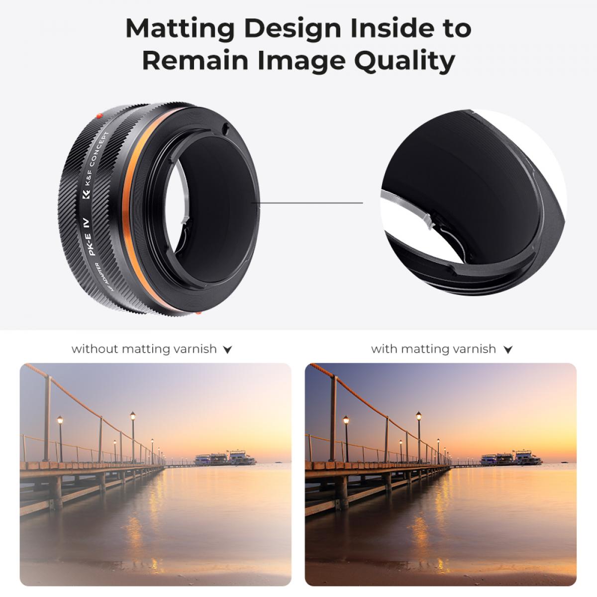 K&F Concept Pentax K Lens Mount para Sony E Camera Body Body Adapter Ring, laca fosca, PK-E IV FIT ART