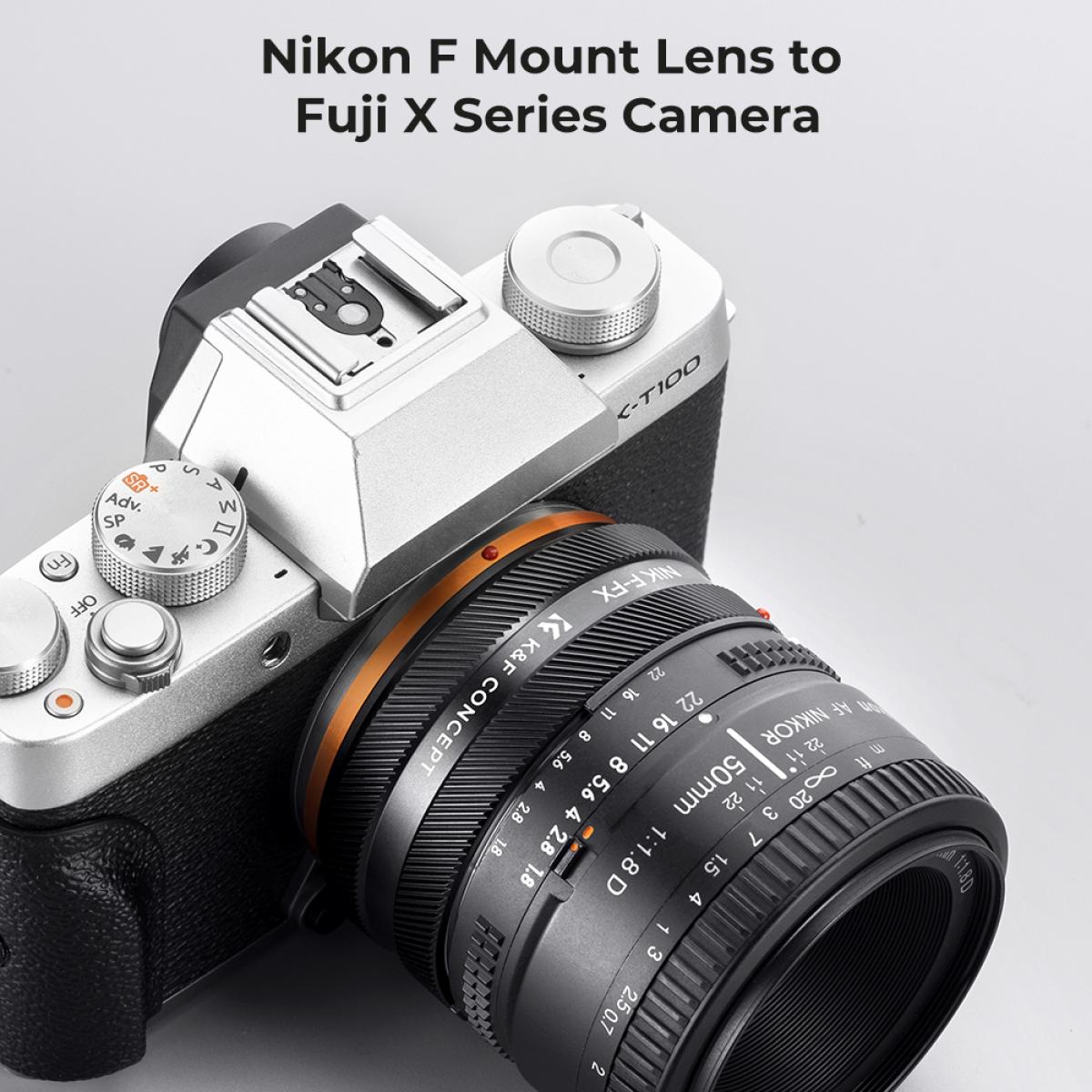 K&F Concept Nikon F Lens Mount para Fuji X Camera Body Body Adapter Ring, verniz fosco, NIK-FX IV FIT ART