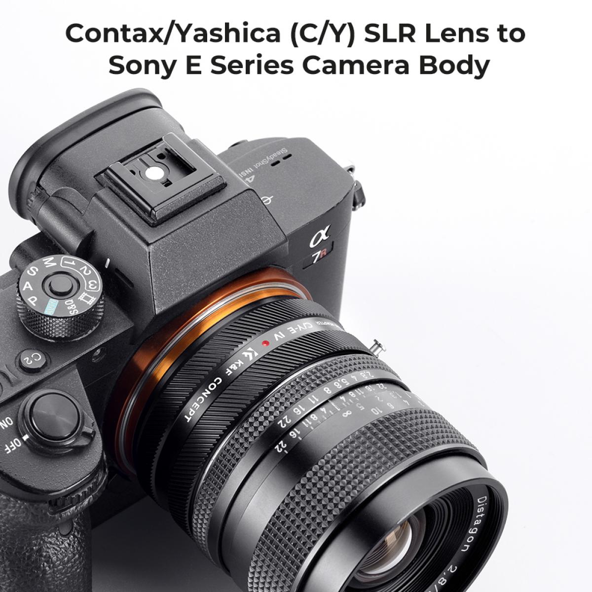 K&F Concept C / Y (Contax / Yashica) حامل عدسة SLR إلى حلقة مهايئ جسم كاميرا Sony E ، ورنيش غير لامع ، C / YE IV PRO