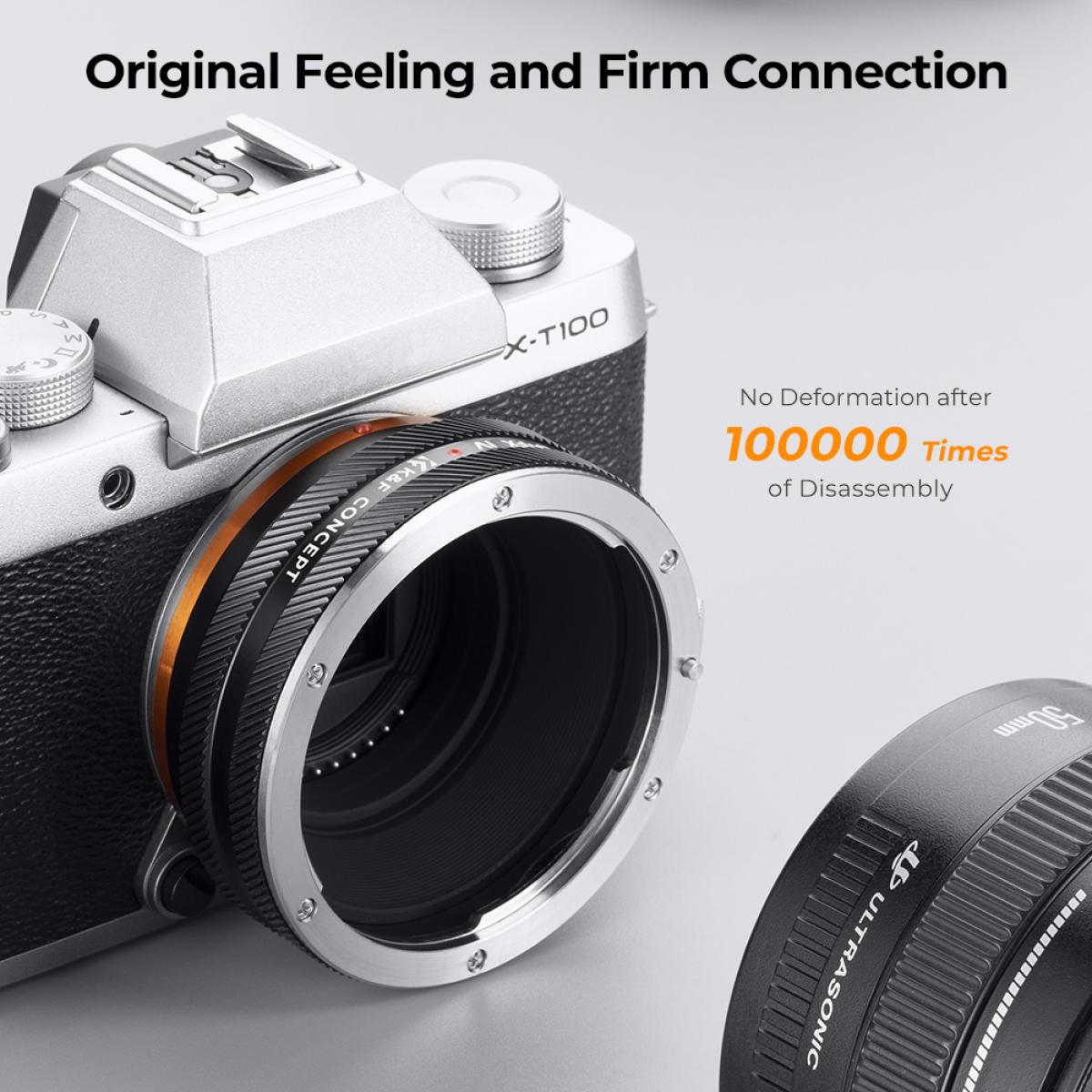 K&F Concept حامل عدسة Canon EF إلى حلقة مهايئ هيكل الكاميرا Fujifilm X ، ورنيش غير لامع ، EF-FX IV PRO