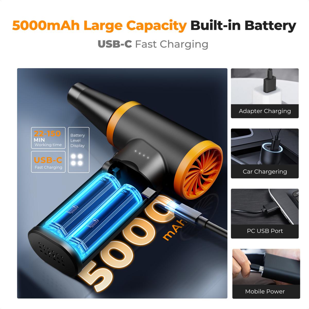 K&F Concept 12-1 borstlös tryckluftsdammare, 3-växlad justerbar, supervindkraft, laddningsbar och bärbar, för djup datorrengöring, tangentbord, biltorr, hem - Byt ut tryckluftsburkar
