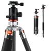K&F Concept kolfiberkamerastativ, 4 avdelningar, 61 tum, lastkapacitet 26,46 lbs, monopod-kompatibel för DSLR och DV-kameror