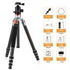 K&F Concept kolfiberkamerastativ, 4 avdelningar, 61 tum, lastkapacitet 26,46 lbs, monopod-kompatibel för DSLR och DV-kameror