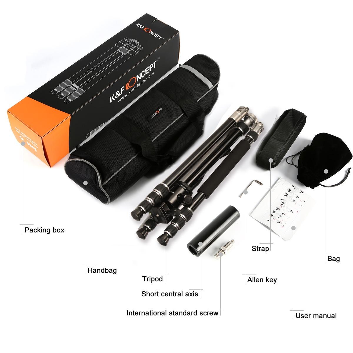 K&F Concept TM2534 DSLR Fotoğraf Makinesi Tripod Monopod Kiti Canon, Nikon Uygundur