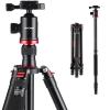 Mycket kompakt och lättviktig aluminiumresväskastativ med monopod 66 tum/161 cm, 360° panoramabollhuvud, kompatibel med DSLR-kameror, modell TM2834