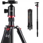 Mycket kompakt och lättviktig aluminiumresväskastativ med monopod 66 tum/161 cm, 360° panoramabollhuvud, kompatibel med DSLR-kameror, modell TM2834
