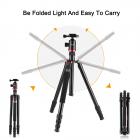 Mycket kompakt och lättviktig aluminiumresväskastativ med monopod 66 tum/161 cm, 360° panoramabollhuvud, kompatibel med DSLR-kameror, modell TM2834