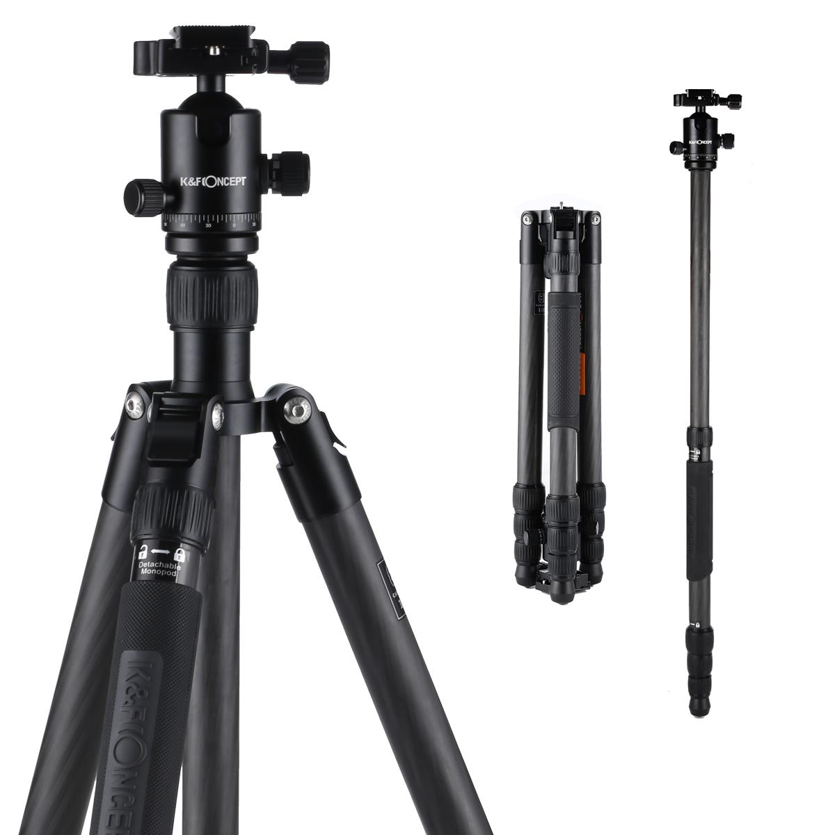 K&F Concept TC3134C professionellt kolfiberstativ-monopod-kit för DSLR-kameror, bollhuvud, 4 avdelningar