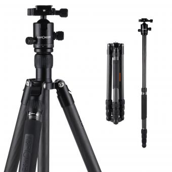 K&F Concept TC3134C professionellt kolfiberstativ-monopod-kit för DSLR-kameror, bollhuvud, 4 avdelningar