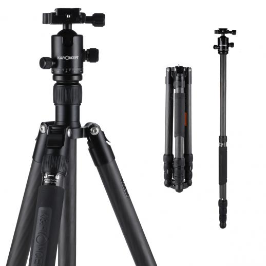 K&F Concept TC3134C professionellt kolfiberstativ-monopod-kit för DSLR-kameror, bollhuvud, 4 avdelningar