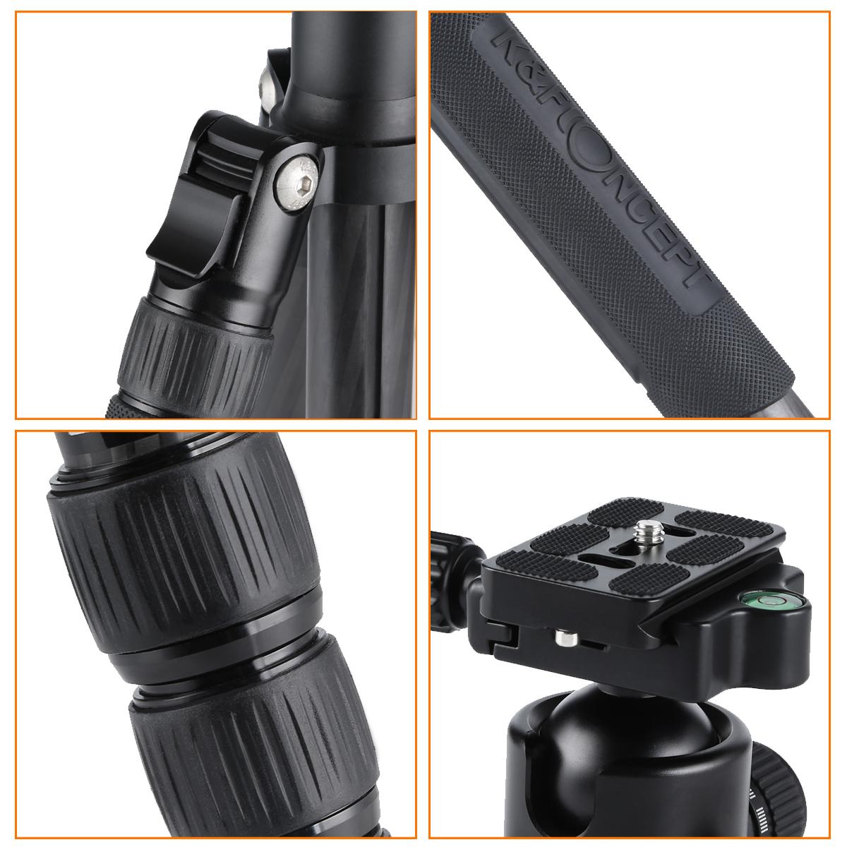 K&F Concept TC3134C professionellt kolfiberstativ-monopod-kit för DSLR-kameror, bollhuvud, 4 avdelningar