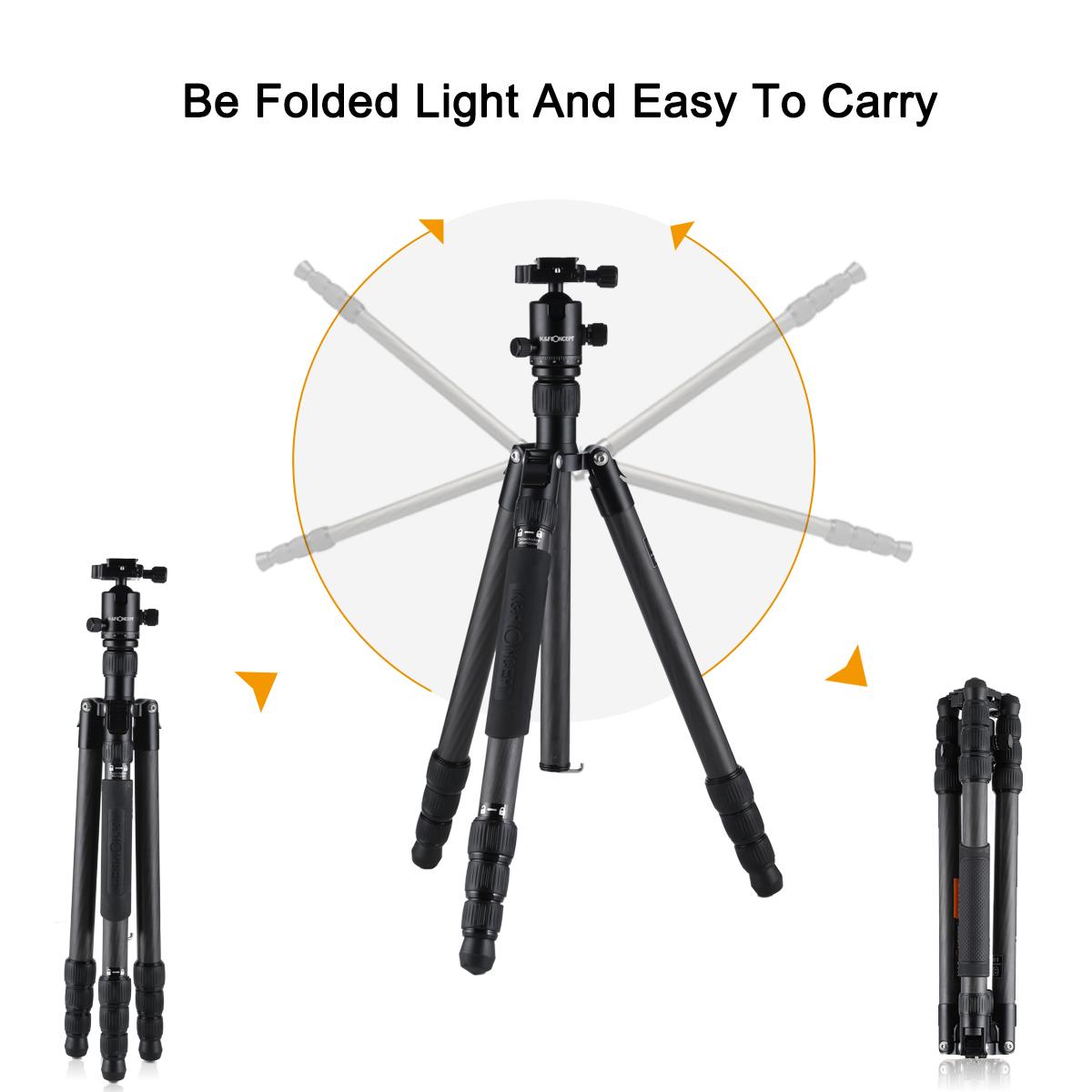 K&F Concept TC3134C professionellt kolfiberstativ-monopod-kit för DSLR-kameror, bollhuvud, 4 avdelningar