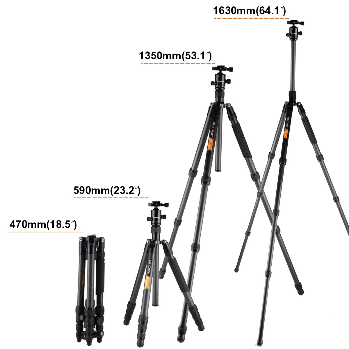 K&F Concept TC3134C professionellt kolfiberstativ-monopod-kit för DSLR-kameror, bollhuvud, 4 avdelningar