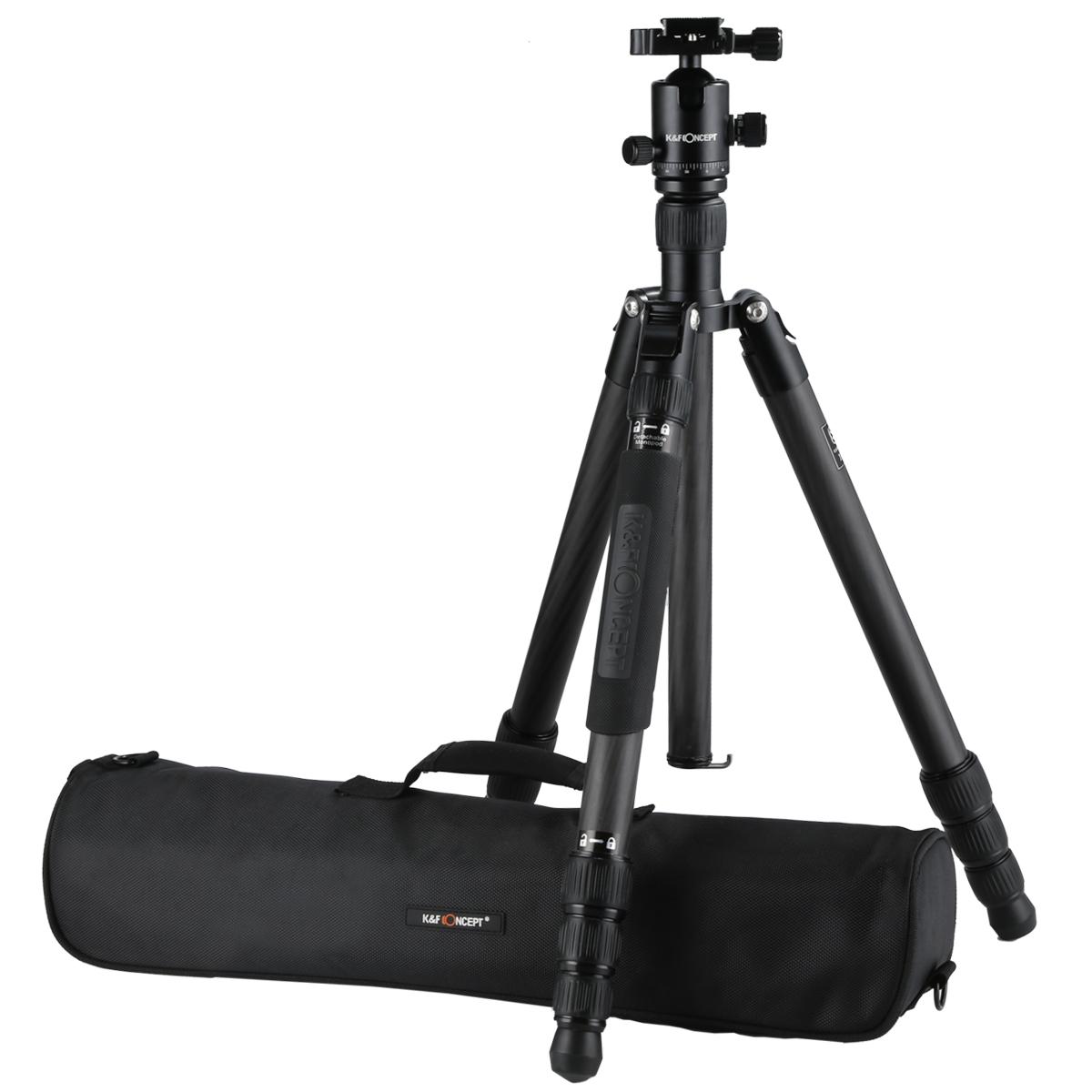 K&F Concept TC3134C professionellt kolfiberstativ-monopod-kit för DSLR-kameror, bollhuvud, 4 avdelningar
