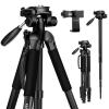 69,7'' telefonstativ DSLR stativ 8,8 kg last med telefonfeste, 3-veis panhode og avtakbar Monopod TM2624L