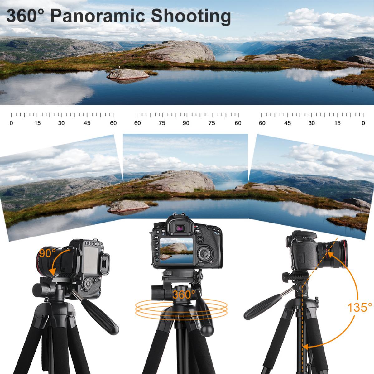 Videokameratrepod 70 tum/1,77 m för telefoner och DSLR-kameror, lastkapacitet 4 kg/8,8 lbs, med mobiltelefonhållare, 3-vägs panoramahuvud och avkopplingsbar monopod, modell TM2624L, leverans endast till USA