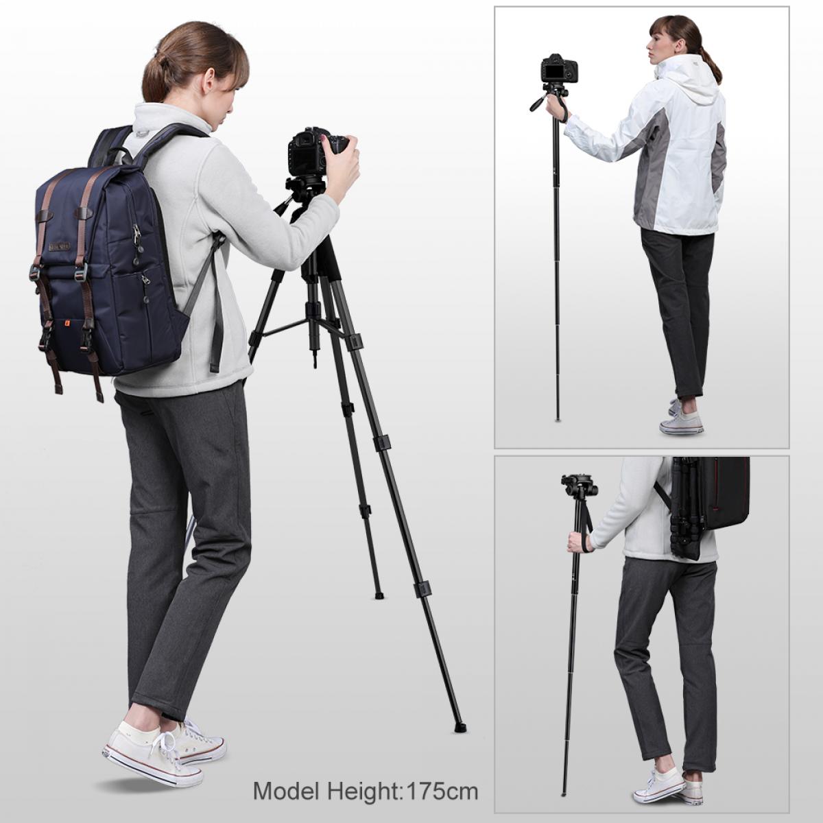 Videokameratrepod 70 tum/1,77 m för telefoner och DSLR-kameror, lastkapacitet 4 kg/8,8 lbs, med mobiltelefonhållare, 3-vägs panoramahuvud och avkopplingsbar monopod, modell TM2624L, leverans endast till USA